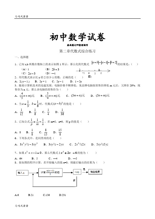 湘教版数学七年级上册第二章代数式综合练习.docx