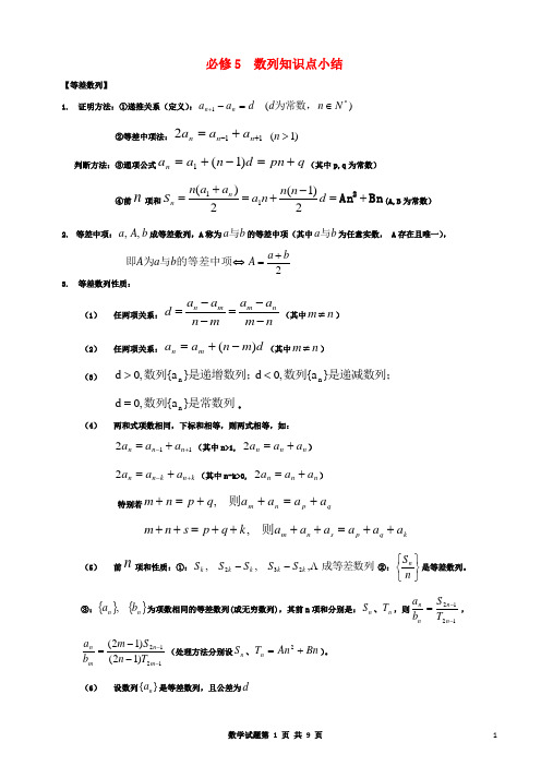 高中数学_数列知识点汇总_新人教A版必修5