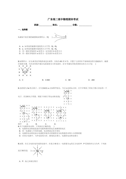 广东高二高中物理期末考试带答案解析
