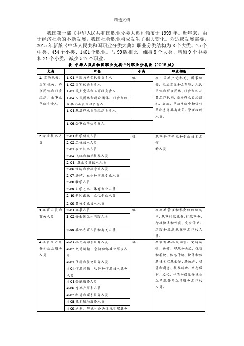 2015年新版《中华人民共和国职业分类大典》