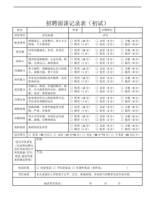 招聘面谈记录表