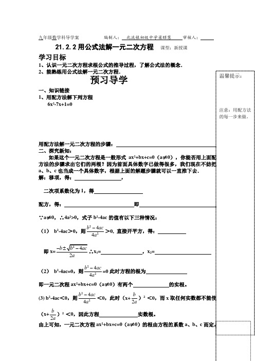 人教版九年级数学上册导学案：21.2.2公式法