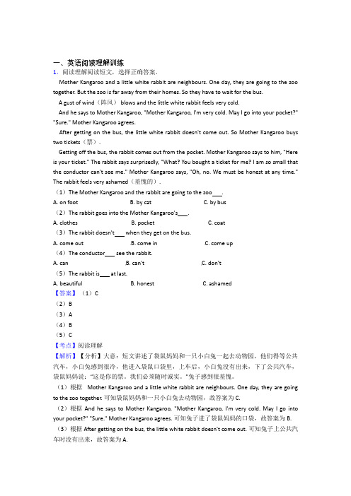 六年级小学英语阅读理解专题练习(及答案)100