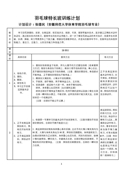 张德民,羽毛球教学计划。(1)