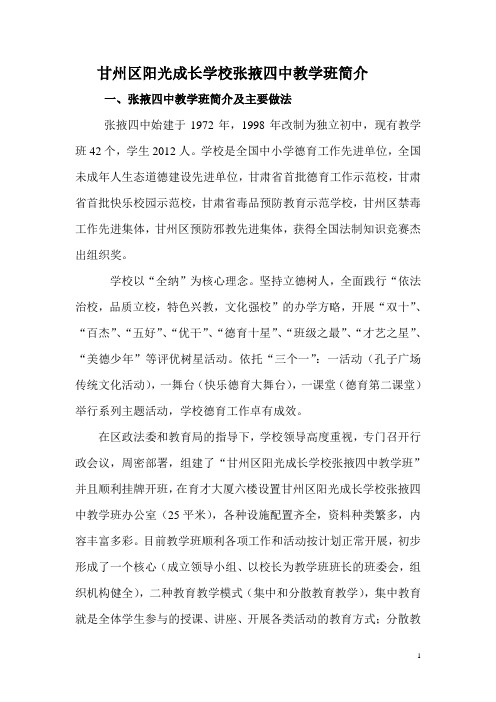 甘州区阳光成长学校张掖四中教学班简介