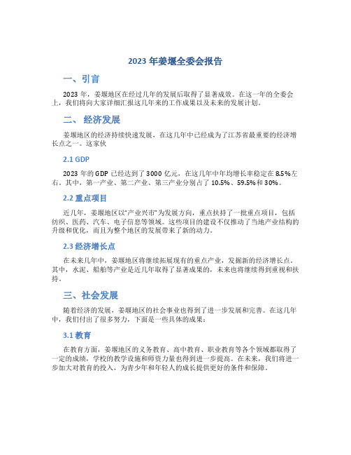 2023年姜堰全委会报告