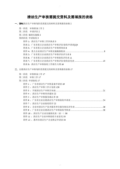 清洁生产审核需提交资料及需填报的表格