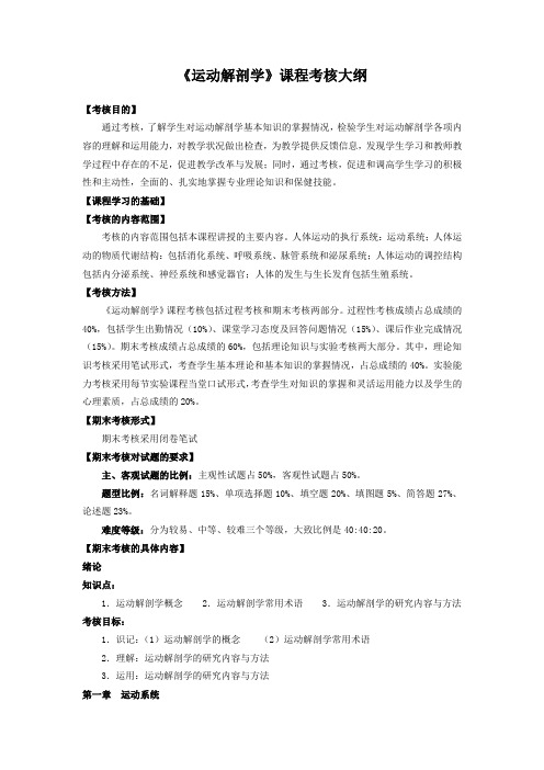 《运动解剖学》课程考核大纲