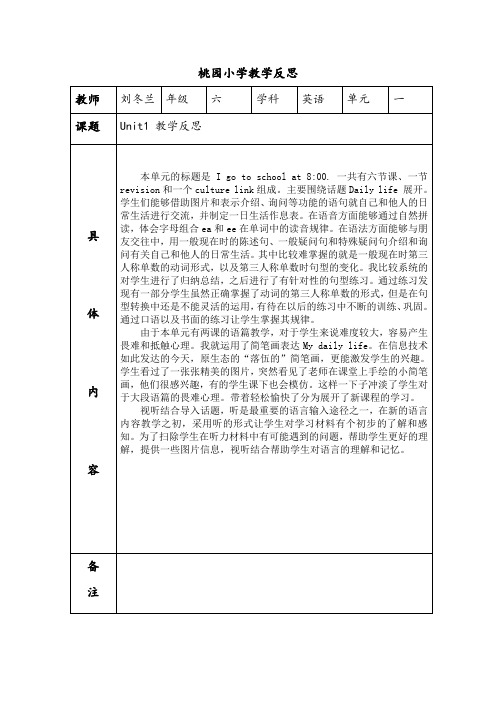 小学英语人教精通版六年级上册第一单元教学反思