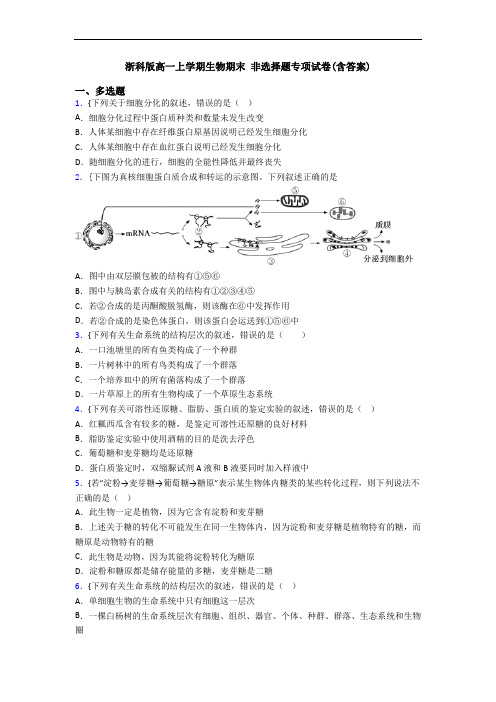 浙科版高一上学期生物期末 非选择题专项试卷(含答案)