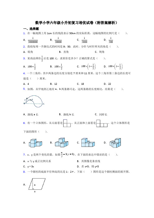 数学小学六年级小升初复习培优试卷(附答案解析)