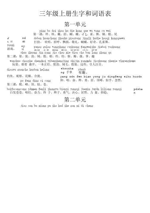 三年级语文上册生字和词语表(都带拼音).doc