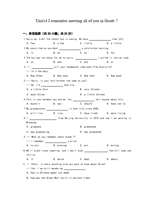 届人教版九年级英语unit14同步练习含答案