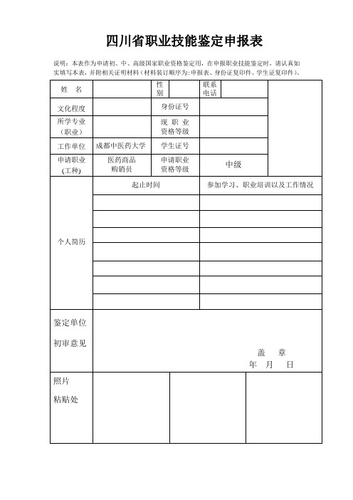 技能申报表