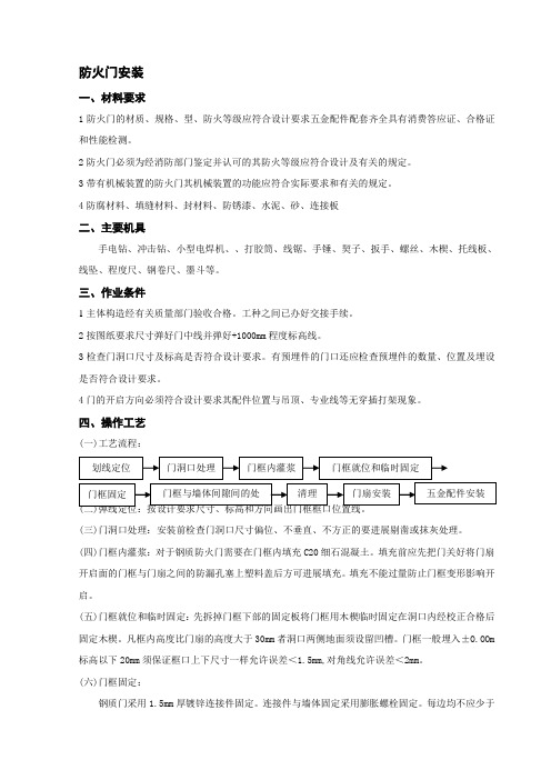 防火门安装工程技术交底