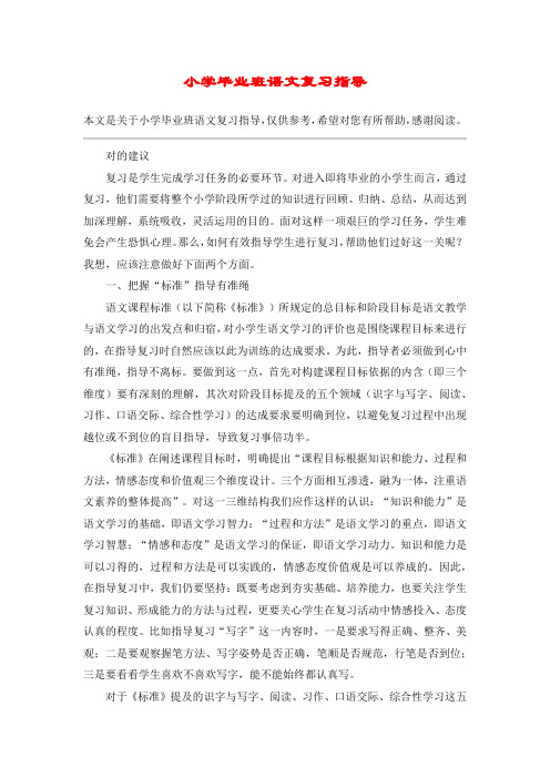 小学毕业班语文复习指导_教案教学设计