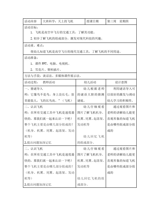 幼儿园大班科学教案：天上的飞机