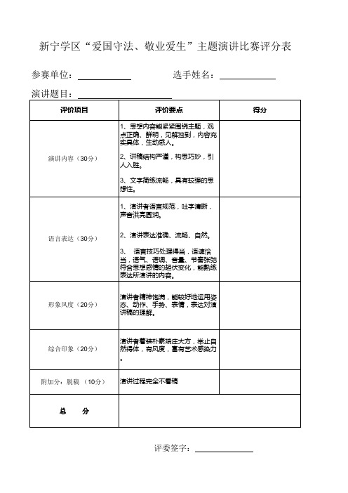 演讲比赛评分表(评委专用)