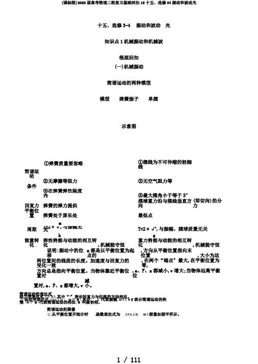 (课标版)2020届高考物理二轮复习基础回扣15十五、选修34振动和波动光