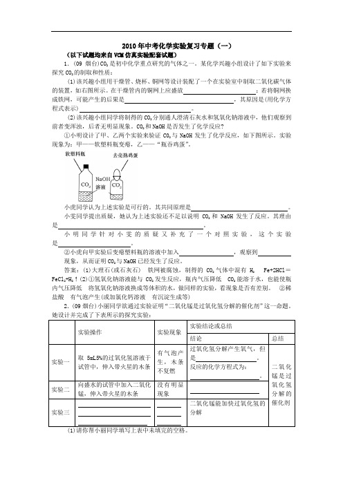 2010年中考化学实验复习专题