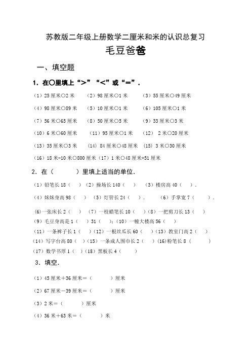 苏教版二年级数学上册厘米和米的认识总复习--毛豆爸爸