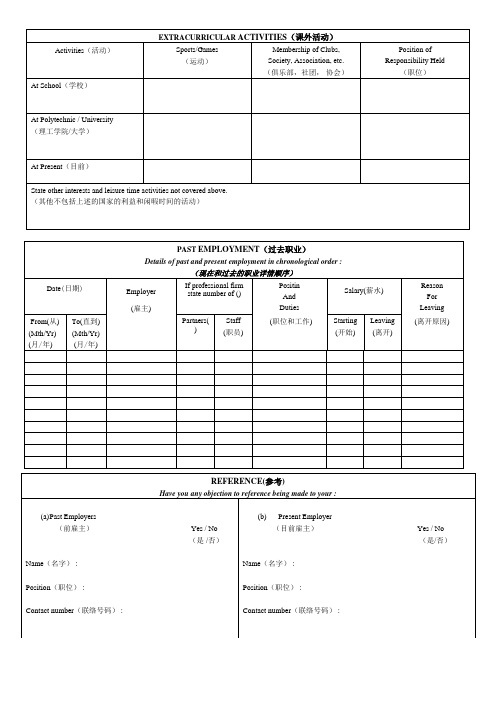 Application for Employment Form 2