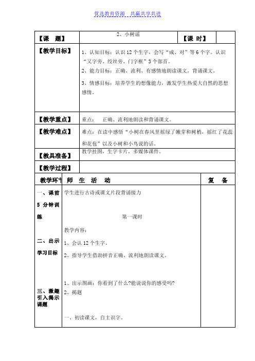 【教学设计】小学语文《小树谣》精品教案