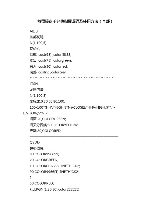 益盟操盘手经典指标源码及使用方法（全部）