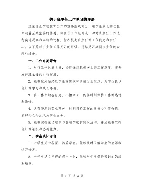 关于班主任工作见习的评语