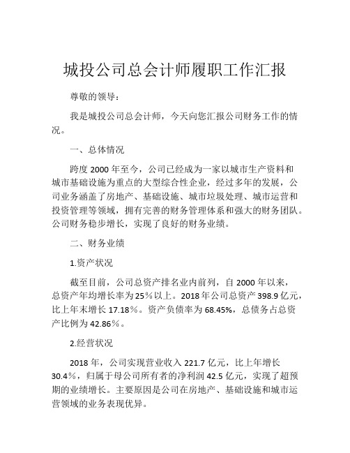 城投公司总会计师履职工作汇报