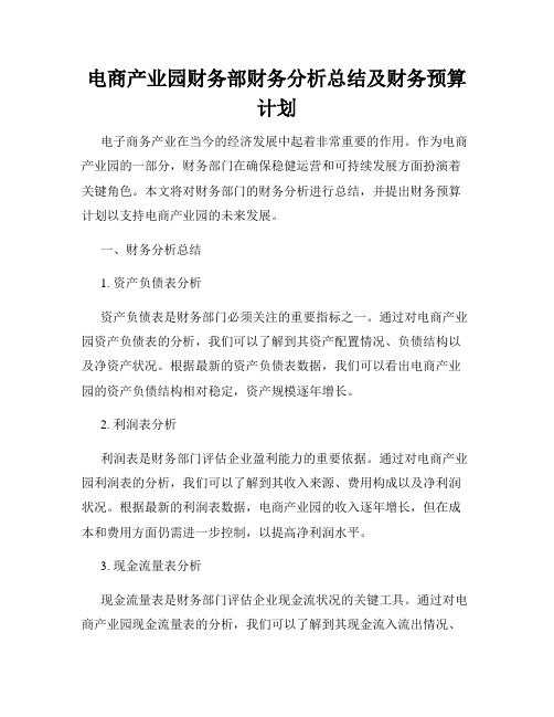 电商产业园财务部财务分析总结及财务预算计划