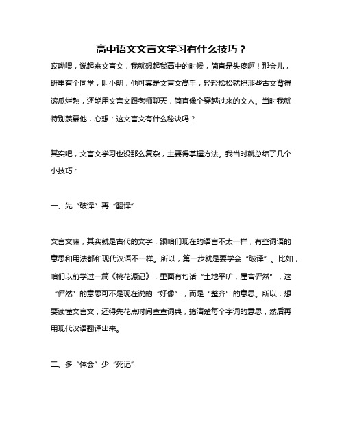 高中语文文言文学习有什么技巧？