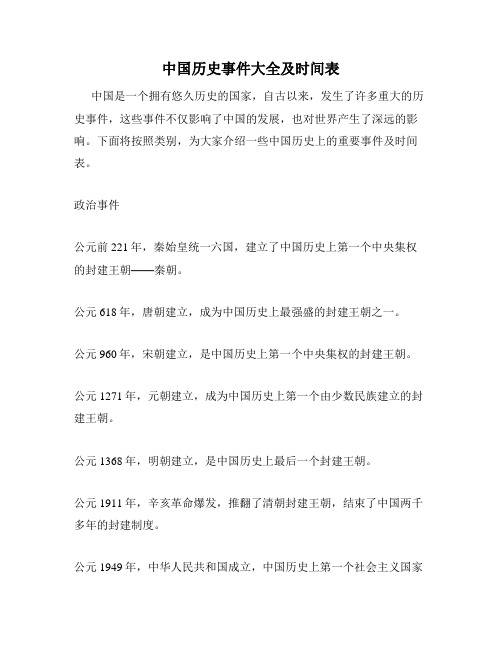 中国历史事件大全及时间表