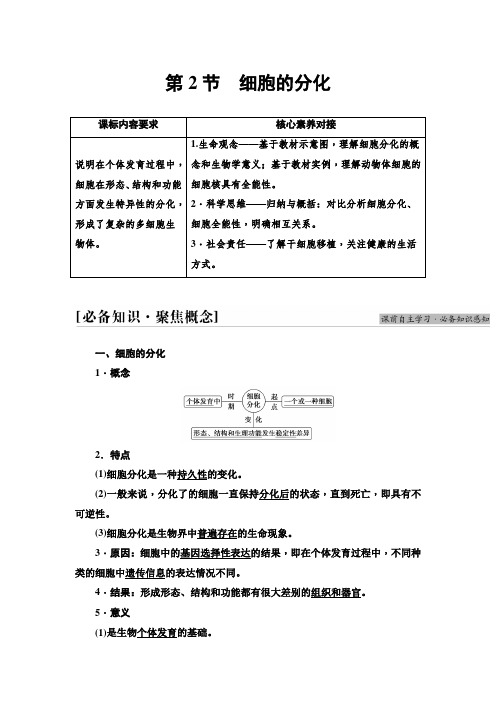(新教材学案)第6章第2节 细胞的分化含答案