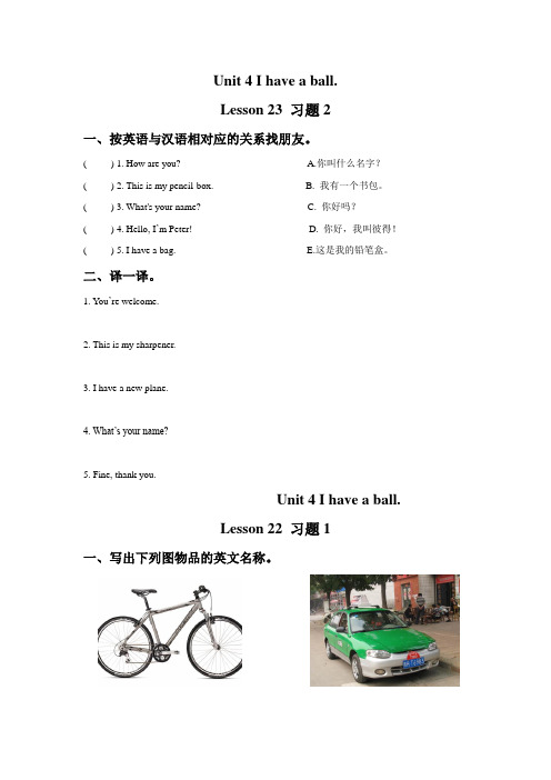 人教精通版《Unit 4 I have a ball Lesson 23 》同步习题(2022年)2
