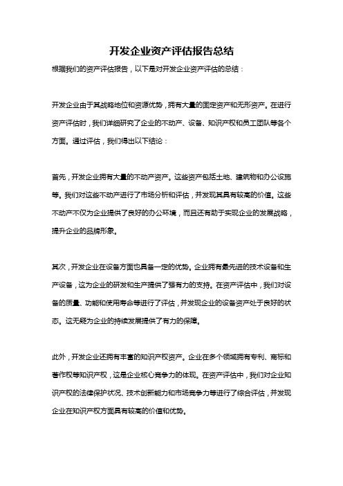 开发企业资产评估报告总结