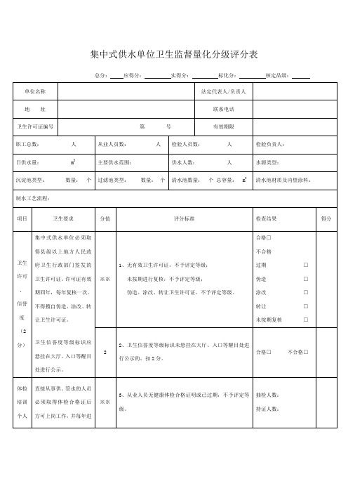 集中式供水单位量化评分表