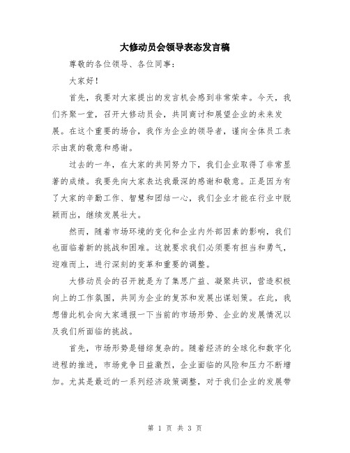 大修动员会领导表态发言稿