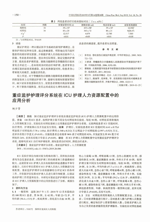 重症监护护理评分系统在ICU护理人力资源配置中的应用分析