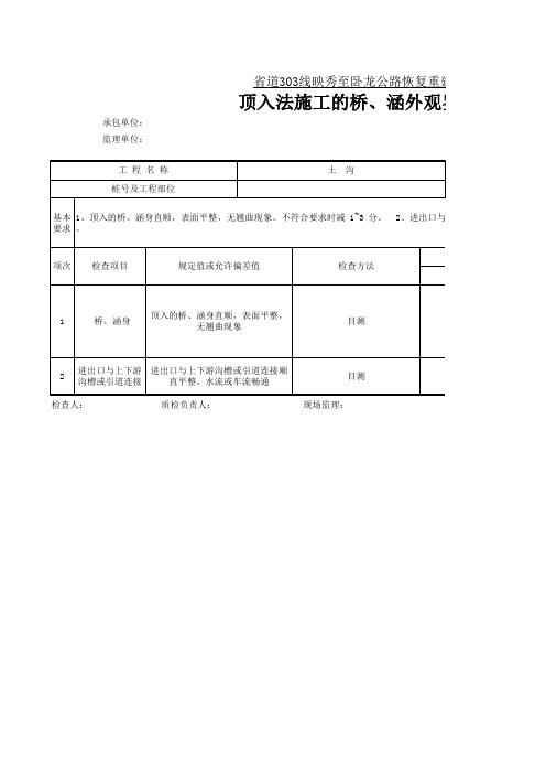 涵洞外观鉴定记录表(施工自检)