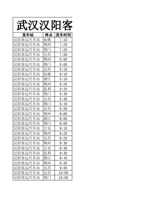 武汉汉阳客运汽车站时刻表