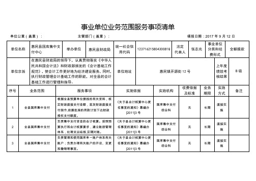 事业单位业务范围服务事项清单