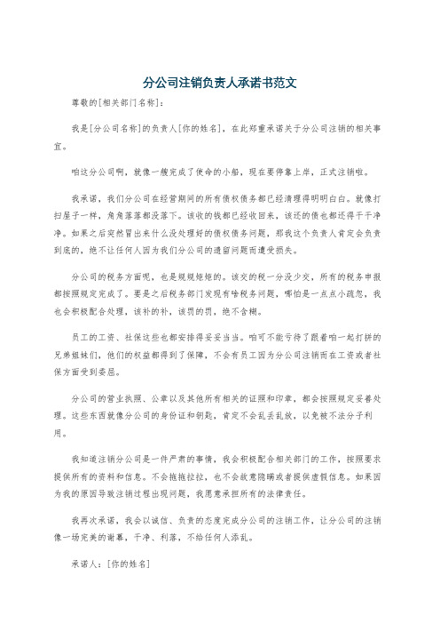 分公司注销负责人承诺书范文