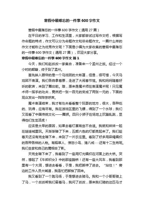 寒假中最难忘的一件事600字作文