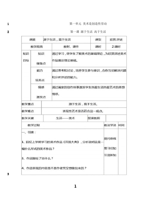 最新新人教版七年级下册美术教案