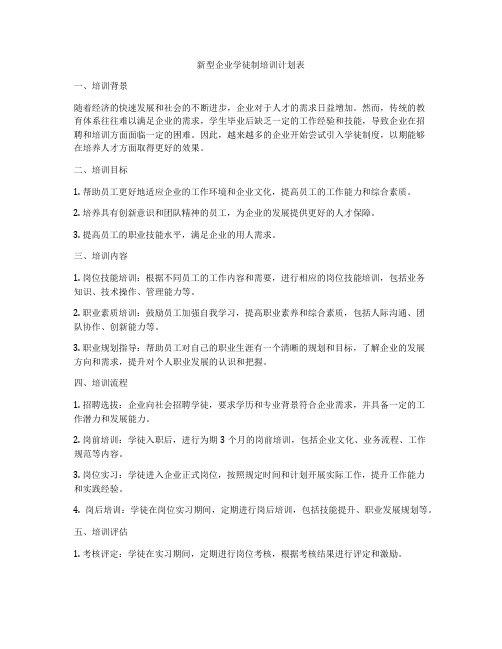 新型企业学徒制培训计划表