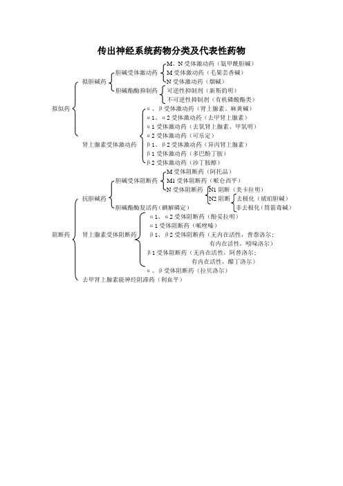 传出神经系统药物分类及代表性药物