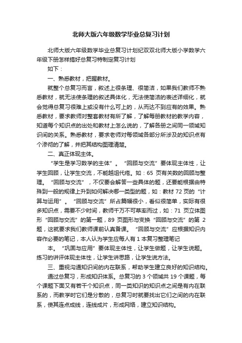 北师大版六年级数学毕业总复习计划