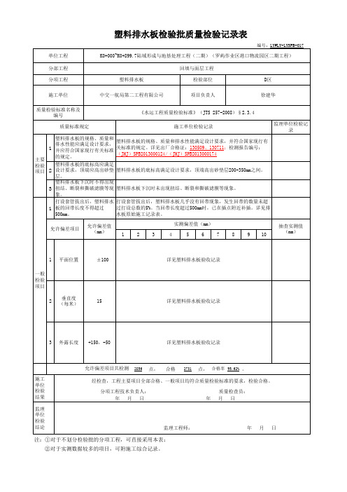 塑料排水板   检验批质量检验记录表018