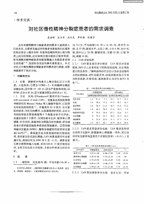 对社区慢性精神分裂症患者的需求调查